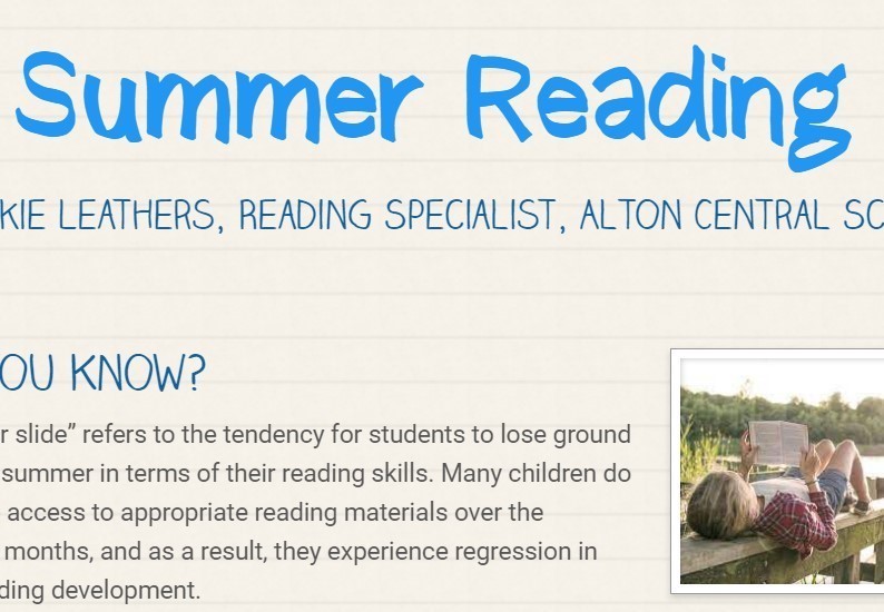 Screenshot of Summer Reading newsletter